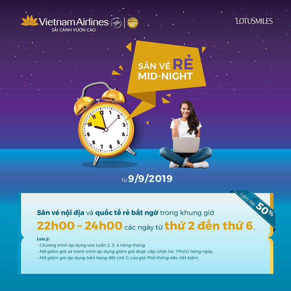 “MID-NIGHT SALES” GIẢM ĐẾN 50% CỦA VIETNAM AIRLINES