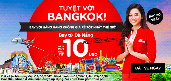 Đà Nẵng bay thẳng Bangkok, giá siêu rẻ chỉ 66 USD khứ hồi trọn gói thuế phí
