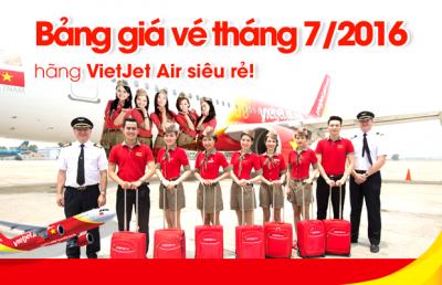 Vietjet Air: Cập nhật mới nhất bảng giá vé T7/2016