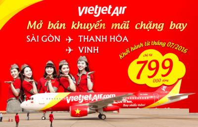 Vietjet Air tưng bừng khuyến mãi hành trình TP.HCM - Thanh Hoá , Vinh.