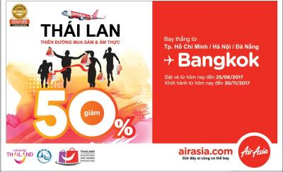 AirAsia giảm 50% giá vé đi Bangkok