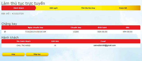 Hướng dẫn checkin trực tuyến Vietjet air