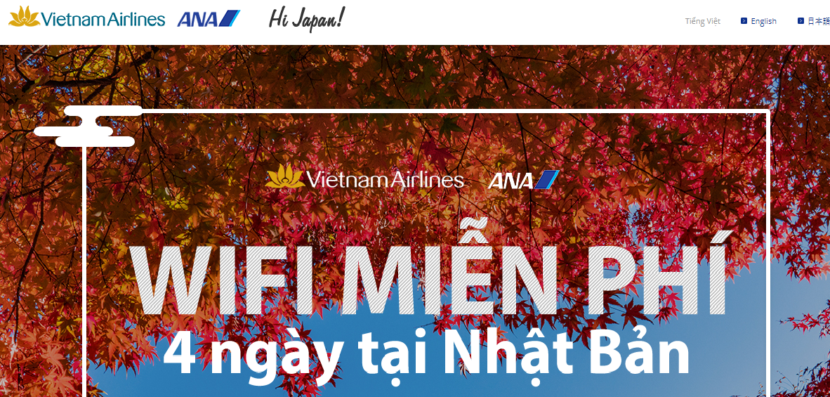 Tận hưởng dịch vụ Wi-Fi miễn phí với chương trình “Xin chào Nhật Bản" của Vietnam Ariline